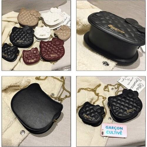 Anime Cat Cartoon Rhombus Handbags Women Fashion PU Shoulder Bags New Style Cute Cat Crossbody Bag Chains Portable Saddle Bag