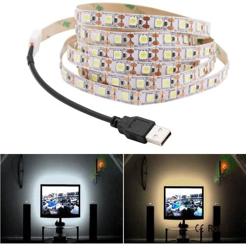 USB LED Strip lamp 5050 DC5V Flexible LED light Tape Ribbon 50cm / 1m / 2m / 3m / 5m HDTV TV Desktop Screen Backlight Warm White