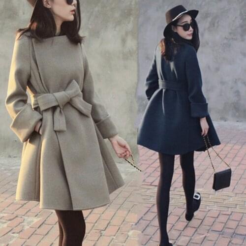 2020 spring new womens Korean version of woolen jacket Slim thin waist tie in the long section woolen coat tide autumn Ms