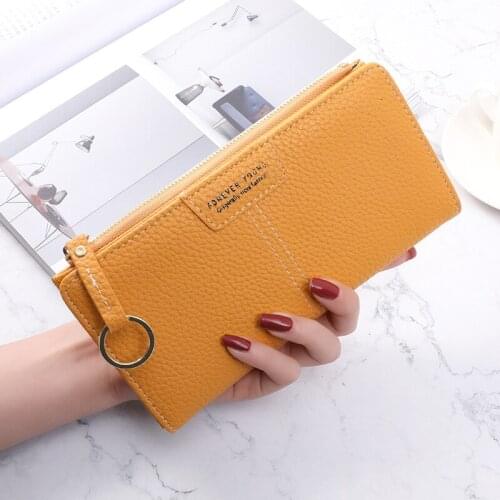 Zipper Wallets for Ladies Long Coin Purses Pure Color Lychee Pattern Multi Card Position Handbag Soft Leather Cell Phone Pockets