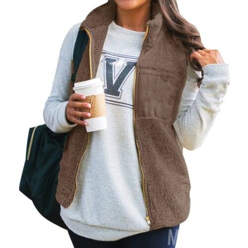 Womens Vest Winter Warm Outwear Casual Faux Fur Zip Up Sherpa Jacket Chaqueta Chaleco Calido