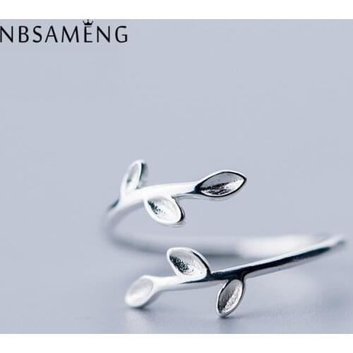 Authetic 925 Sterling Silver Tender Leaf Bud Open Rings Adjustable For Women Hypoallergenic Fashion Girl Sterling-silver-jewelry