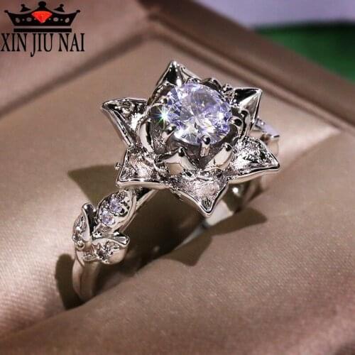 Ladies Bright Luxury High Quality Full Crystal Big Gem Ring Wedding Shiny Rose Flower Zircon Ultimate Engagement Ring Jewelry