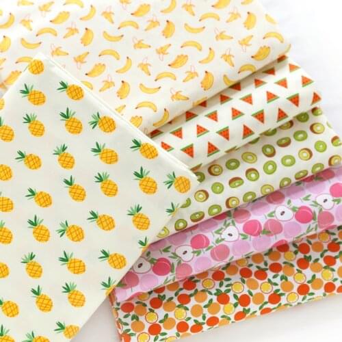 100% Plain Cotton viaPhil Fresh Fruit Family Banana Pineapple Peach Watermelon Cherry Kiwi Fabric Patchwork Cloth Home Decor
