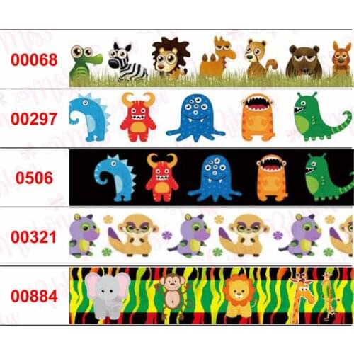 16mm-75mm Cartoon Zoo Series Cute Animal Monkey Elephant Tiger Printed Grosgrain/Elastic Ribbon DIY Hair Bowknots 50yards/roll