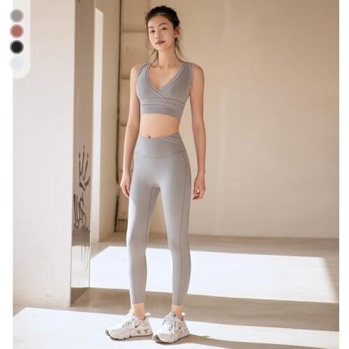 2 Pcs/set Hollow Women Sport Suit Gym Workout Clothes Sexy Backless Fitness Crop Top and Scrunch Butt Leggings Yoga Set