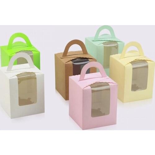 20PCS / 6 color/9.3x9.3x11cm kraft Window Box Packing Gift Boxes with pvc window for Candy/Cake/Soap/Cookie/Cupcake Display Box