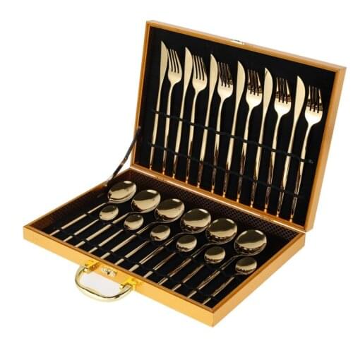24pcs Gold Dinnerware Set Stainless Steel Tableware Set Knife Fork Spoon Flatware Dinner Luxury Cutlery Set Kitchen Tableware