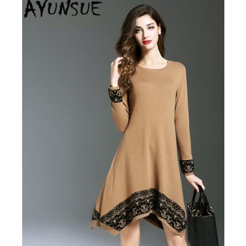 AYUNSUE Vestidos Mujer 2018 Casual Women Dress Plus Size Knitted Wool Long Sleeve Winter Dress Woman Clothes Sukienka KJ116