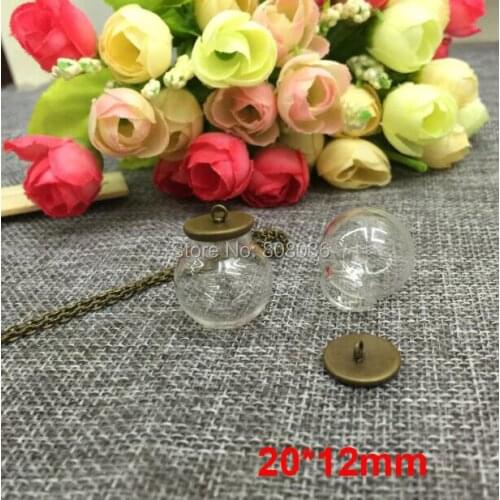 Free Ship! The factory price 20sets 20mm*12mm glass globe with antique bronze base set DIY Clear Cloche Glass Bottle Pendant