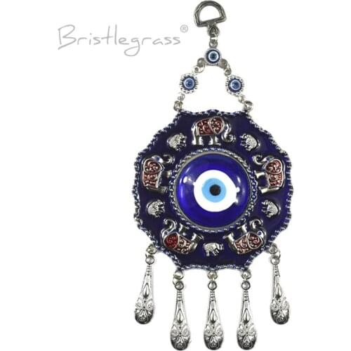 BRISTLEGRASS Turkish Blue Evil Eye Disk Elephant Wall Hanging Pendant Amulet Lucky Charm Blessing Protection Art Gift Home Decor