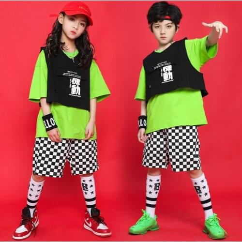 Kids Fashion Hip Hop Clothing T Shirt Top Suit 2021 Korean Summer Running Shorts for Girls Boys Jazz Dance Costume Rave Clothes