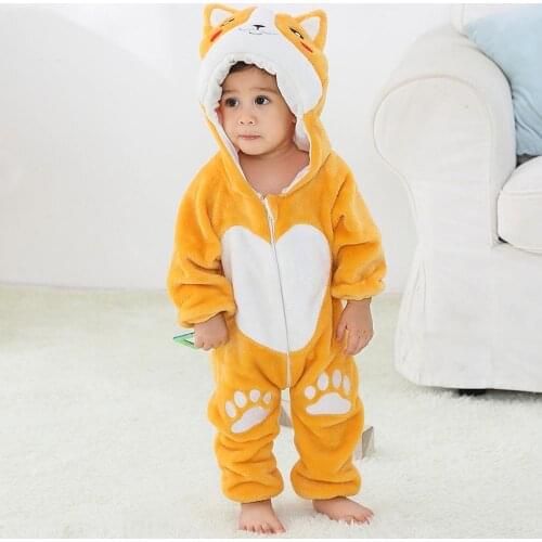 Baby Clothes Boys Girl Soft Flannel Romper Onesie Zipper Toddler Winter Warm Baby Costume Shiba Inu Outfit ropa bebe