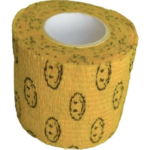 6Pcs/Lot Sport Protection Tape Stretch Flexible Power Wrap Nonweven Self Adhesive Bandage With Yellow Smile Pattern 5cm*4.5m