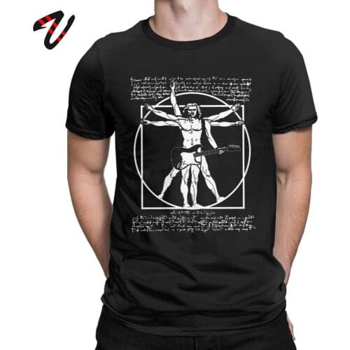 Cotton T-Shirt Vitruvian Man Playing The Guitar Men T Shirt Da Vinci Guitarist Leonardo Artist Tee Shirt Best Tees Idea Clothes