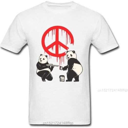 Swag Pandalism Banksy Peace Sign Tshirt Panda Printed Mens T Shirt Discount Summer/Autumn Tops 100% Cotton Fabric Tee-Shirt