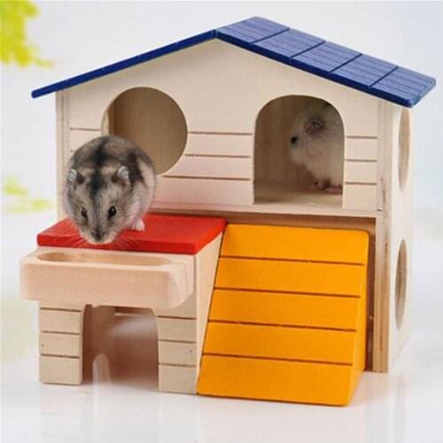 Natural Wooden Hamster Nest Pet Double-Layer Climbing Hut Toy Foldable Platform House Viewing Deck Ladder Small Animals Supplies
