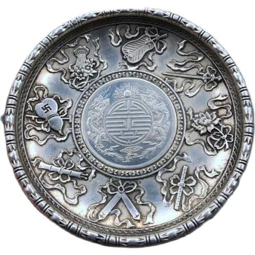 China old Carved Tibetan silver writing-brush washer ornaments plates