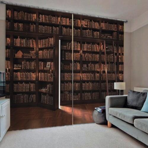 Brown bookself curtains photo Blackout Window Drapes Luxury 3D Curtains For Living room Bed room Office blackout curtains