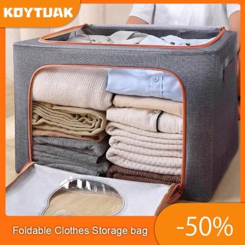 Cotton-ramie Storage Box Foldable Clothes Storage bag Moisture-proof Portable Closet Organizer Household Visible Finishing Box