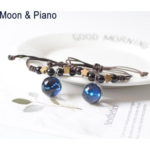 Best Selling Couple 12 Constellation Bracelets Two Style Fashion Luminous Woven Bracelet Explosion For boyfriend girfriend gift