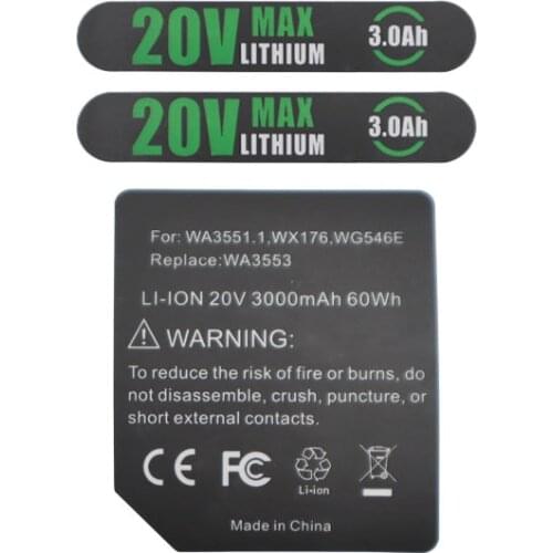WA3551.1 Li-ion Battery 3.0Ah Sticker For Worx 20V Lithium Battery Label Accessories BMS WA3551 WA3572 WA3590