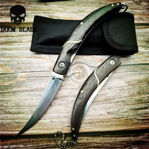 210mm 5CR15MOV Blade Knives Wood Handle Scimitar Outdoor Camping Multi-purpose EDC Tool with Nylon Sleeve