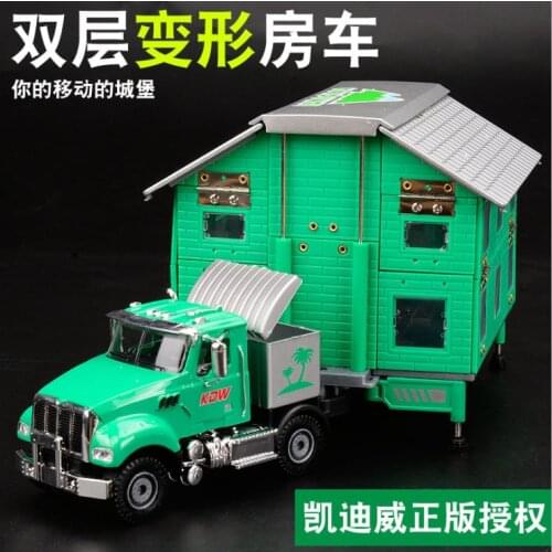 1: 50 Simulation Double Deck RV Toy Alloy Car Model Refitting Folding Travel Childrens Birthday Christmas Gift Green