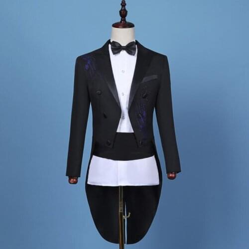 Black diamond blazer men Tuxedo suits designs jacket mens stage costumes for singers clothes star style dress masculino homme