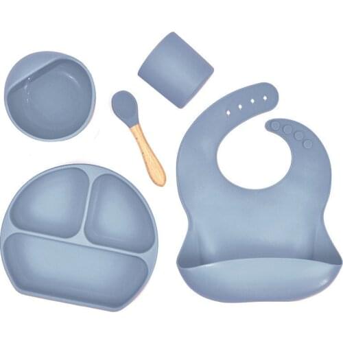 Silicone plate feeding set silicone sucker baby food bowl spoon Bib cup five piece set anti falling and anti scalding