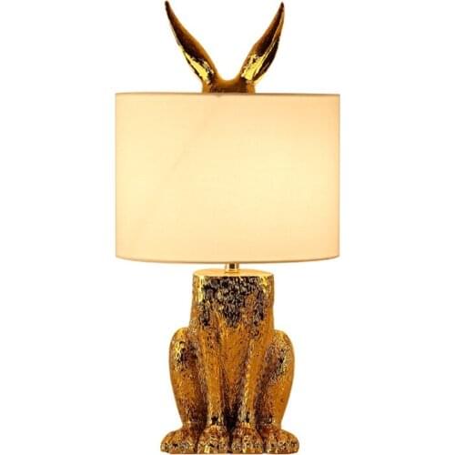 Nordic Creative Masked Electroplating Rabbit Resin Desk Lamps for Study Bedroom Bedside Light Living Room Decoration AC110V E27