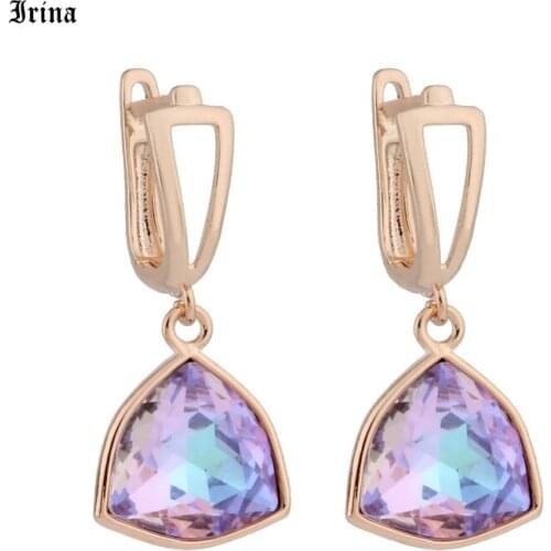 2020 New Arrival Womens Fashion 585 Rose Gold Color Drop Earrings Crystal Earrings With Glass Copper Metal Earrings For Girl