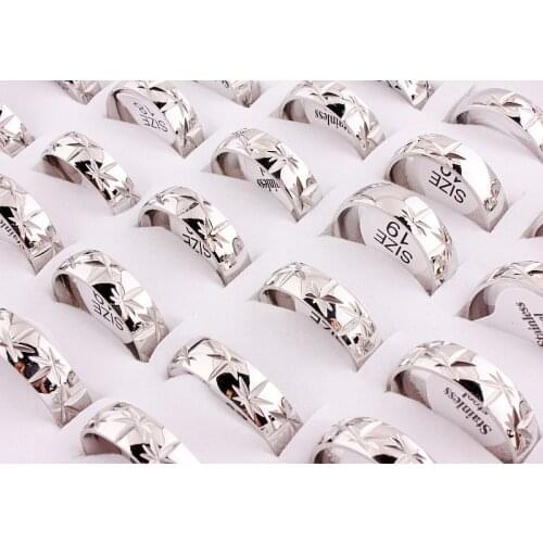 Wholesale Bulk Lots 10Pcs snowflake Stainless Steel Ring Band Wedding Engagement Xmas Gift Fashion Jewelry 17-21MM