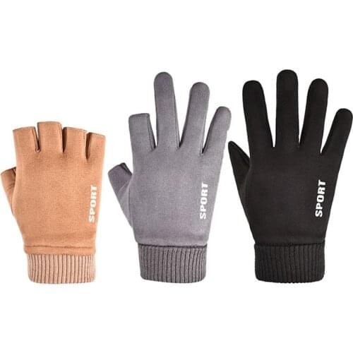 Mens Gloves Autumn Winter Thickened Warm Climbing Skiing Non-Slip Riding Suede Leather Elastic Touch Screen Gloves Soft Outdoor