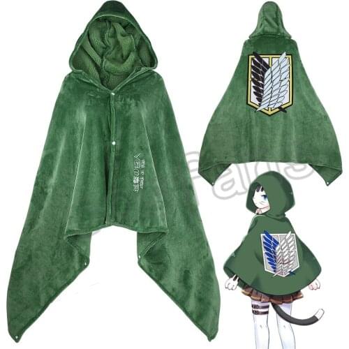 Attack on Titan Blanket Cloak Shingeki No Kyojin Survey Corps Cloak Cape Flannel Cosplay Costume Hoodie Anime Cosplay green Cape