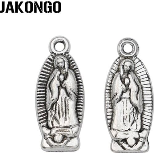 JAKONGO Tibetan Silver Plated Blessed Virgin Mary Charms Pendant for Bracelet Jewelry Making DIY Accessories Craft 15x6mm 10pcs
