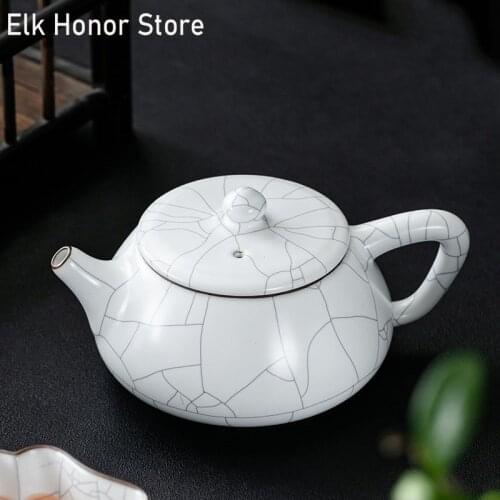 Ru Kiln Gold Iron Wire Gracked Glaze Stone Gourd Ladle Teapots Handmade Teapot Ball Hole Filter Kettle Dahongpao Teaware