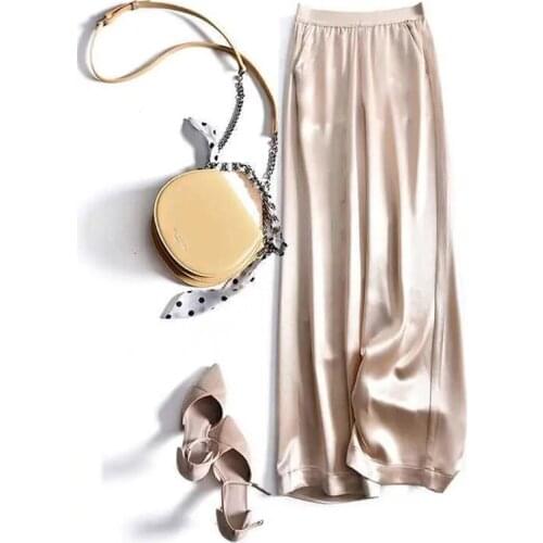 High-Waist Ice Silk Wide-Leg Pants Women Summer Thin Loose Casual Straight-Leg Pants Plus Size Drape Silk Skating Female Pants