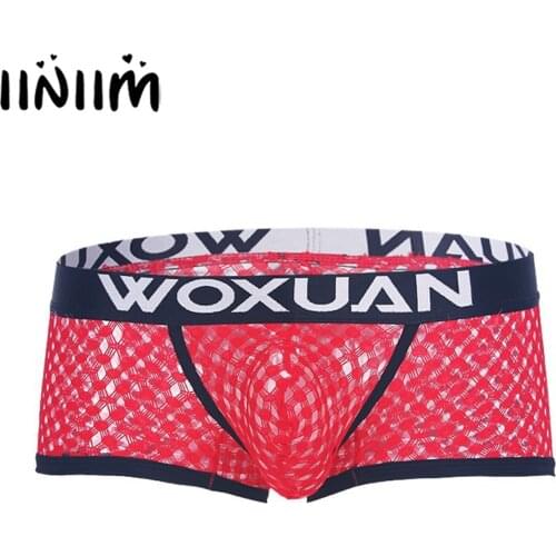 Sexy Mens Lingerie Hot Letter Print Grid Underwear See-through Panties Elastic Waistband Style Breathable Erotic Boxer Briefs