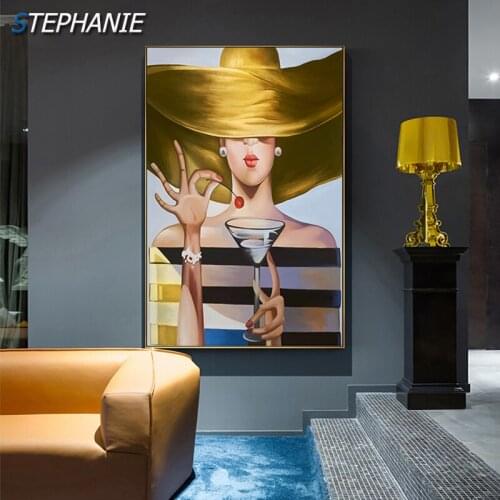 Modern Cocktail Girl Poster n Print Abstract Beautiful Lady Painting Modern Wall Art Picture for Girls Room Aisle Stylish Poster