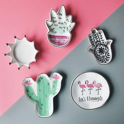 Homies Cactus palm succulent jewelry plate Ceramic Dish Plate Decorative Jewelry Trinket Dish Necklace Storage Jewelry Tray