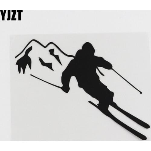 YJZT 14.4CMX11.2CM Skiing Man Extreme Sport Mountain Winter Decal Vinyl Car Sticker Black/Silver 8A-0341