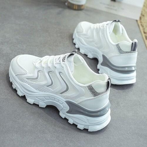 New fashion 2021 spring Sneakers Women Thick Bottom Daddy Shoe Thick Bottom Round Toe Breathing Leisure Female Vulcanize Shoes