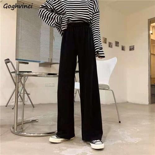 Women casual pants autumn loose high waist elastic all-match simple chic vintage lady elegant wide leg trousers chic korean ins