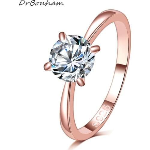 High quality 1.2ct rose gold color large CZ zircon stone rings Top Design 4 prong bridal wedding Ring for Women
