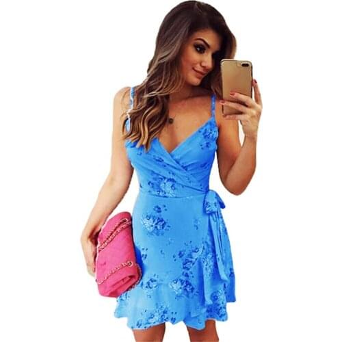 Woman Dress 2021 Summer Casual Plus Size Slim Ruffles A Line Dress Elegant Sexy V-neck Spaghetti Strap Floral Print Party Dress