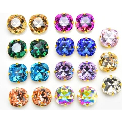 15pcs K9 Rhinestone Mixed Clear Crystal 12mm Fat Square With Gold Claw Setting Sewing For Wedding Dress Decoration Strass DIY