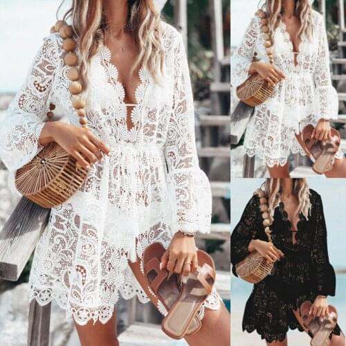 2020 Summer Women Lace Crochet Bikini Cover-Ups Swimwear Beach Swimsuit Summer Dress Tops