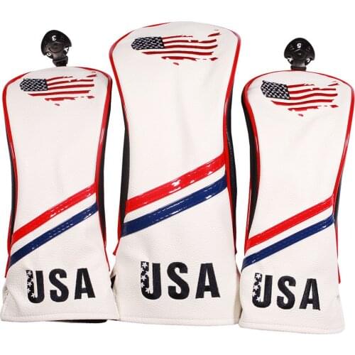 3 Pieces Universal Golf Club Head Covers Protector 460cc Driver Wood Headcovers Set & No. Tags - USA Flag Design
