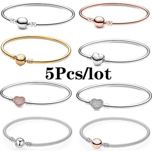 5Pcs/lot Silver Plated Basic Chain Charm Bracelets Fit DIY Original DIY Beads Bracelets Bangles For Women Jewelry Wholesale
